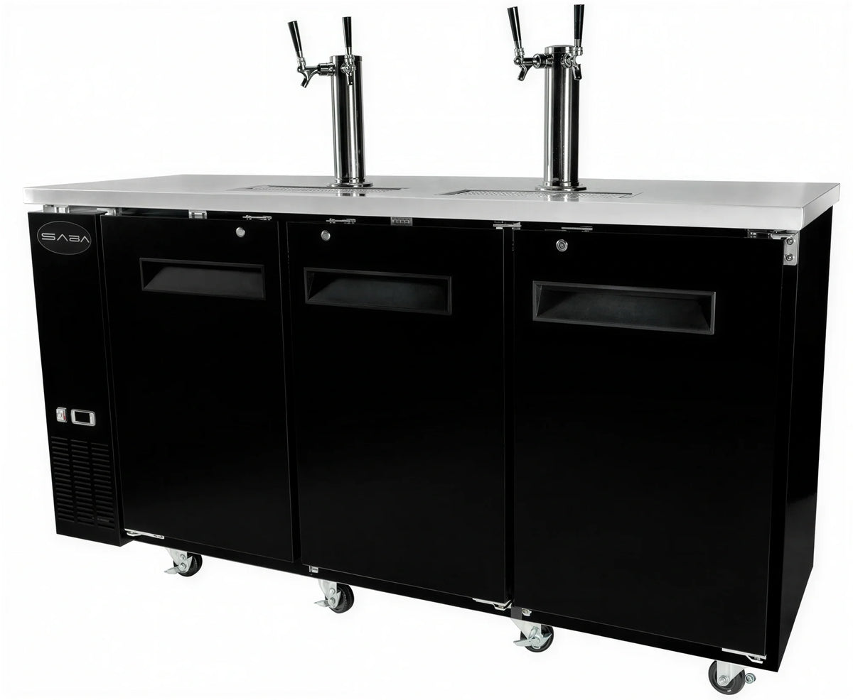 SABA SDD-24-72 Three-Section Direct-Draw Beer Dispenser, 72-3/4" W, 3 Half-Barrel Capacity, Solid Doors, Black Exterior