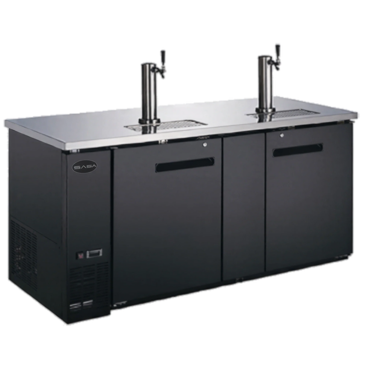 SABA SDD-27-69 Two-Section Draft Beer Dispenser, 3 Half-Barrel Capacity, 69-1/8 in W, Black Exterior, 2 Solid Doors