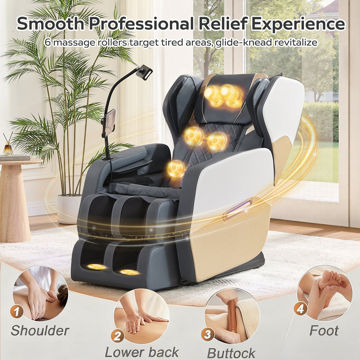 Gold+White Massage Chair Recliner with Zero Gravity and Full Body Air Pressure