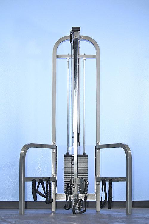 Dual Function High-Low Pulley Combo - Muscle D Fitness - Vertical Adjustable - Pin Selectorized - Handle Storage
