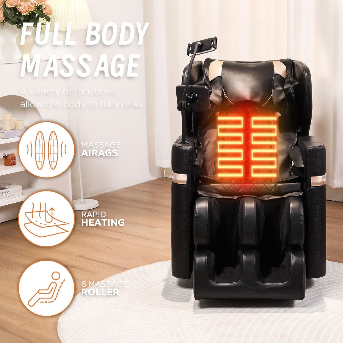 Massage Chair Recliner with Zero Gravity and Full Body Air Pressure - Black