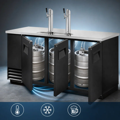 True General Foodservice TDD-3-HC 3 Half-Barrel Direct Draw Beer Dispenser, 2 Columns, Black Exterior, Stainless Steel Top