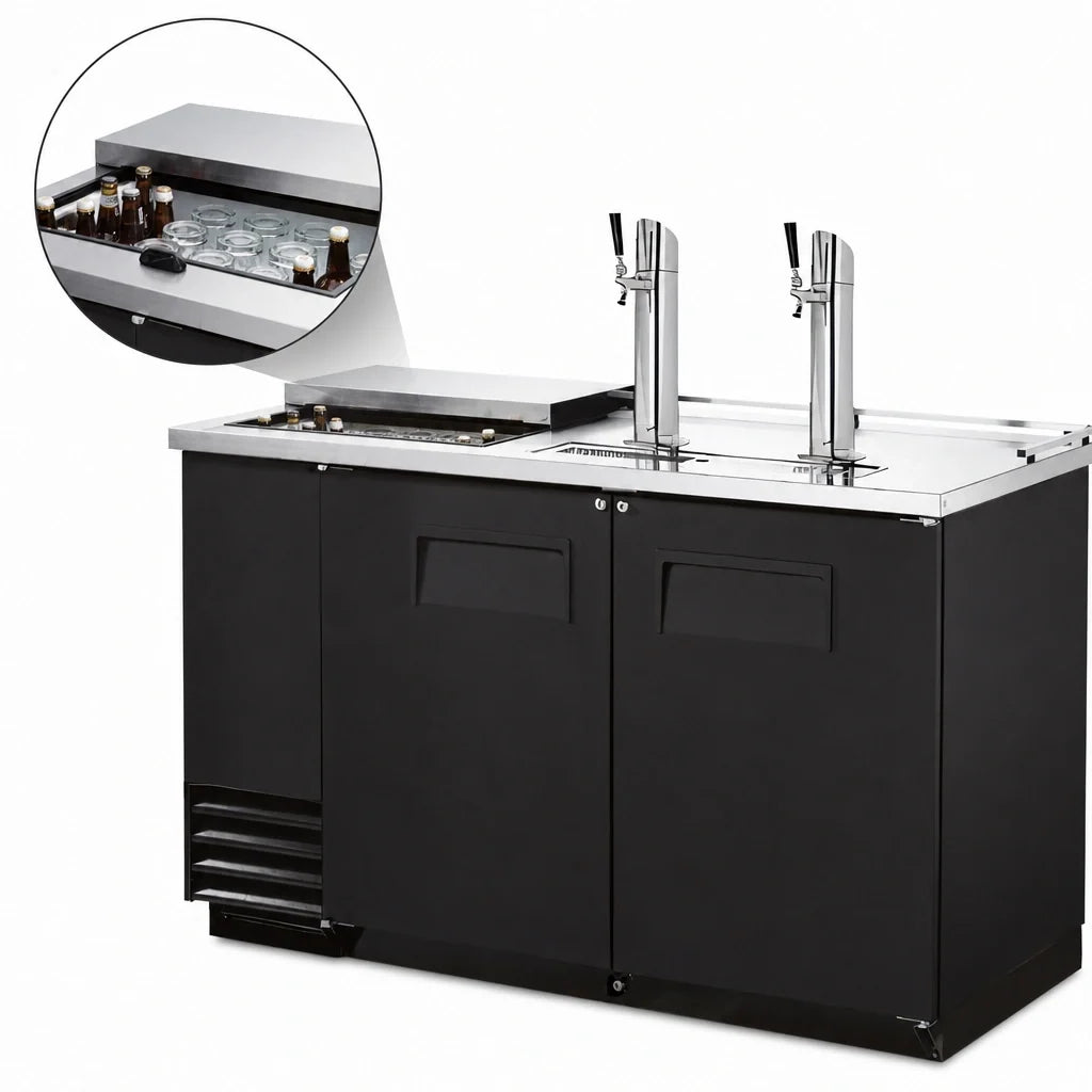 True General Foodservice TDD-2CT-HC Club Top Direct Draw Beer Dispenser, 2 Half-Barrel Capacity, 2 Columns, Black Exterior