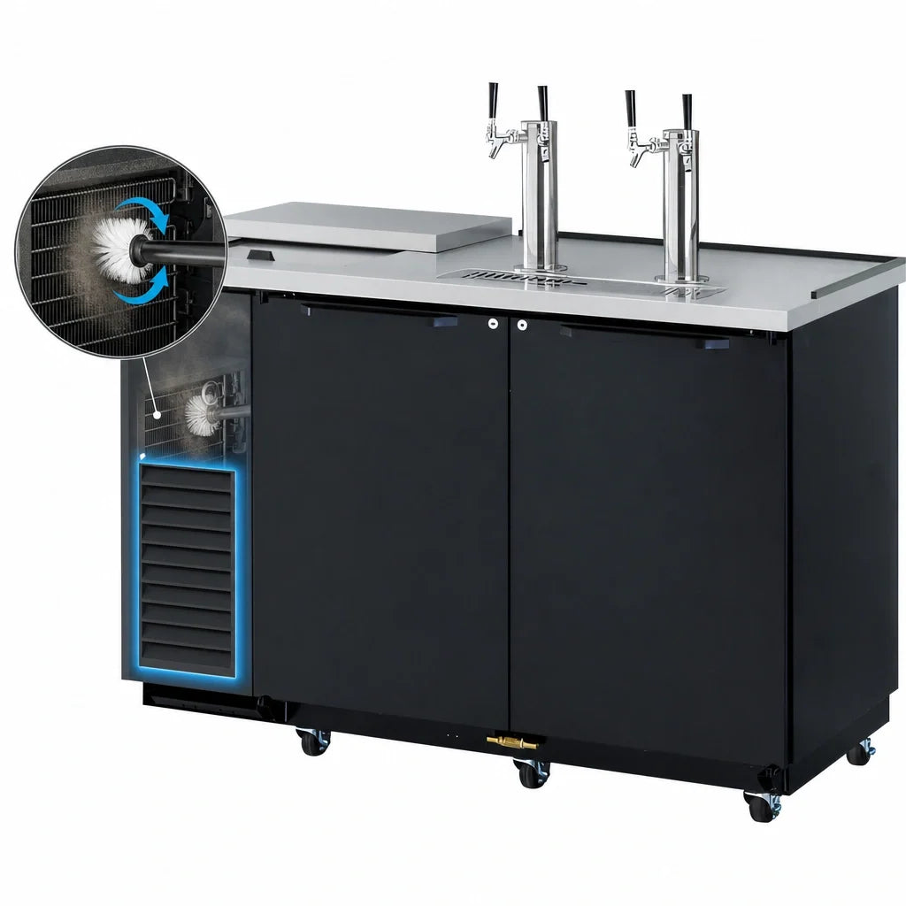 Turbo Air Super Deluxe TCB-2SBD-N6 Club Top Beer Dispenser, 2 Half-Barrel Capacity, Black Exterior, 2 Beer Towers