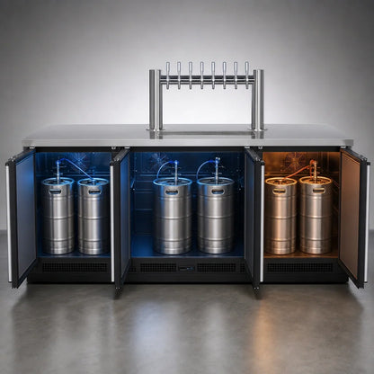 Micro Matic Pro-Line MBB78BC-E-A 80-Inch Three-Section Dual-Temperature Beer Dispenser, 12 1/6 Slim Barrel Keg Capacity, 8-Faucet Tower