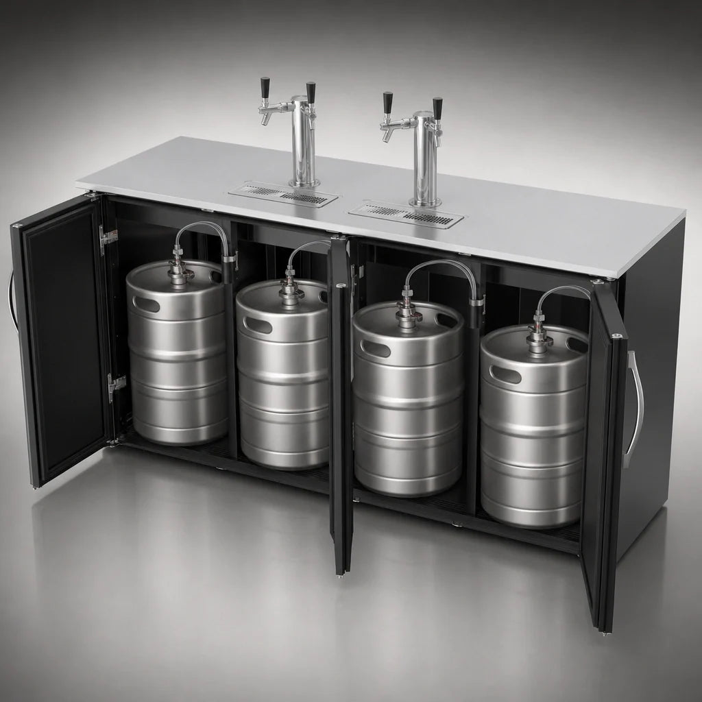 Beverage Air DDN78HC-B Shallow Depth Direct Draw Beer Dispenser, 78-Inch, 4 Half-Barrel Keg Capacity, Dual-Faucet Towers