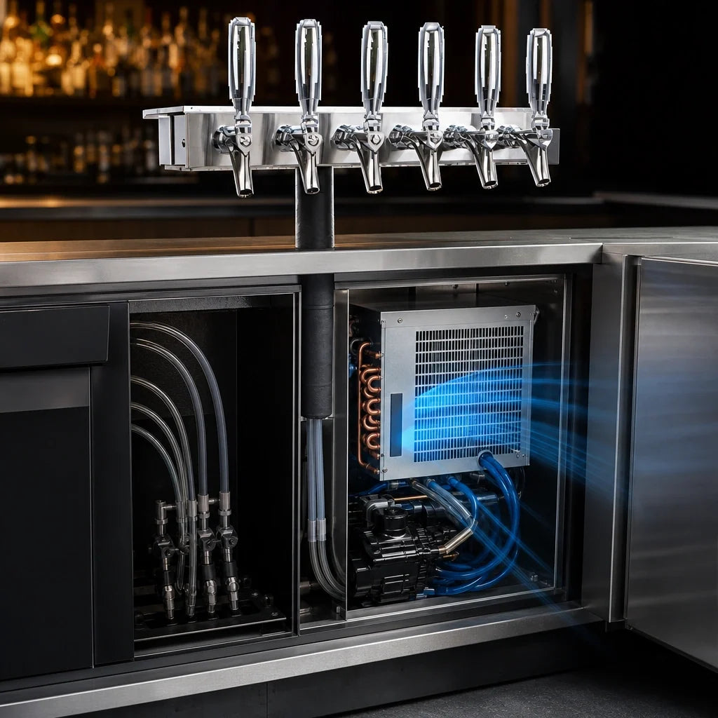 Micro Matic UCM-6-SSKR Underbar 6-Faucet Glycol-Cooled Draft Beer Dispenser, Brushed Stainless Steel
