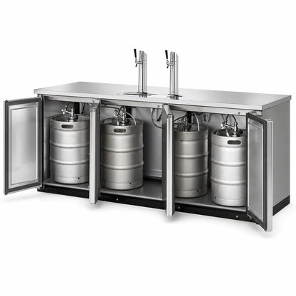 True General Foodservice TDD-4-S-HC Flat-Top Stainless Steel Direct Draw Beer Dispenser, 4 Half-Barrel Kegs, 2 Insulated Columns