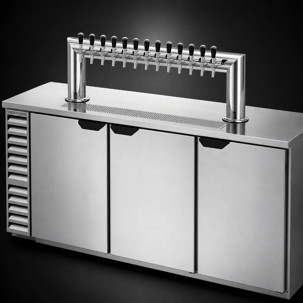 Beverage Air DD78HC-S-12T 78-Inch Direct Draw Beer Dispenser with 12-Tap Tower, Stainless Steel Exterior, and 4 Half-Keg Capacity