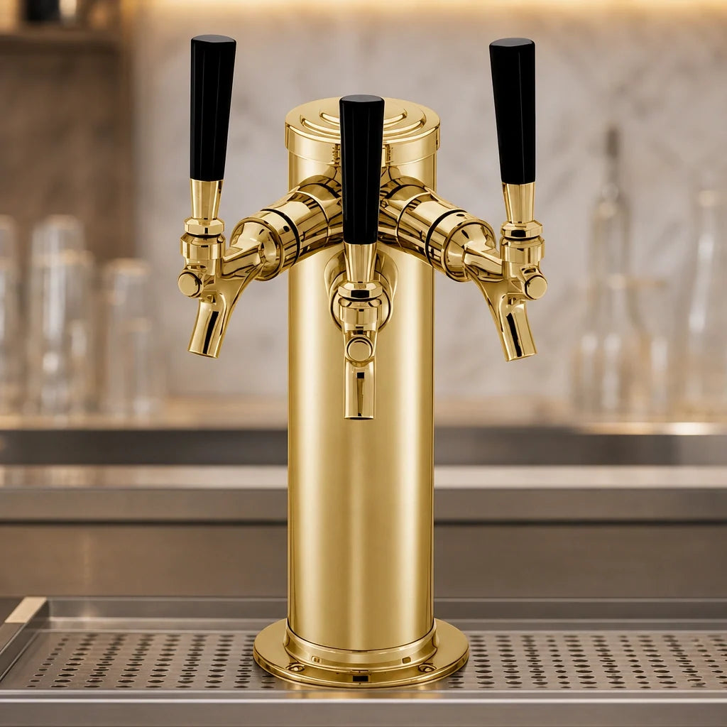 Perlick 69526-3DATF-R 3-Faucet Draft Arm Beer Dispensing Kit, Tarnish-Free Brass, Field Installation Kit