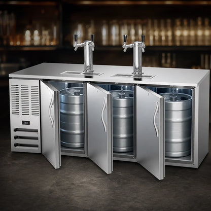 Beverage Air DDN72HC-S 72-Inch Shallow-Depth Direct-Draw Beer Dispenser, 3 Half-Barrel Keg Capacity, Stainless Steel, Dual Faucet Towers