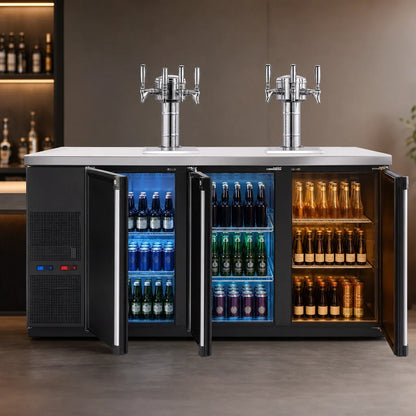 Micro Matic Pro-Line MBB78BC-E-B 80-Inch Dual-Temperature Three-Section Beverage Station Beer Dispenser, 12-Keg, 8-Faucet, Black Exterior
