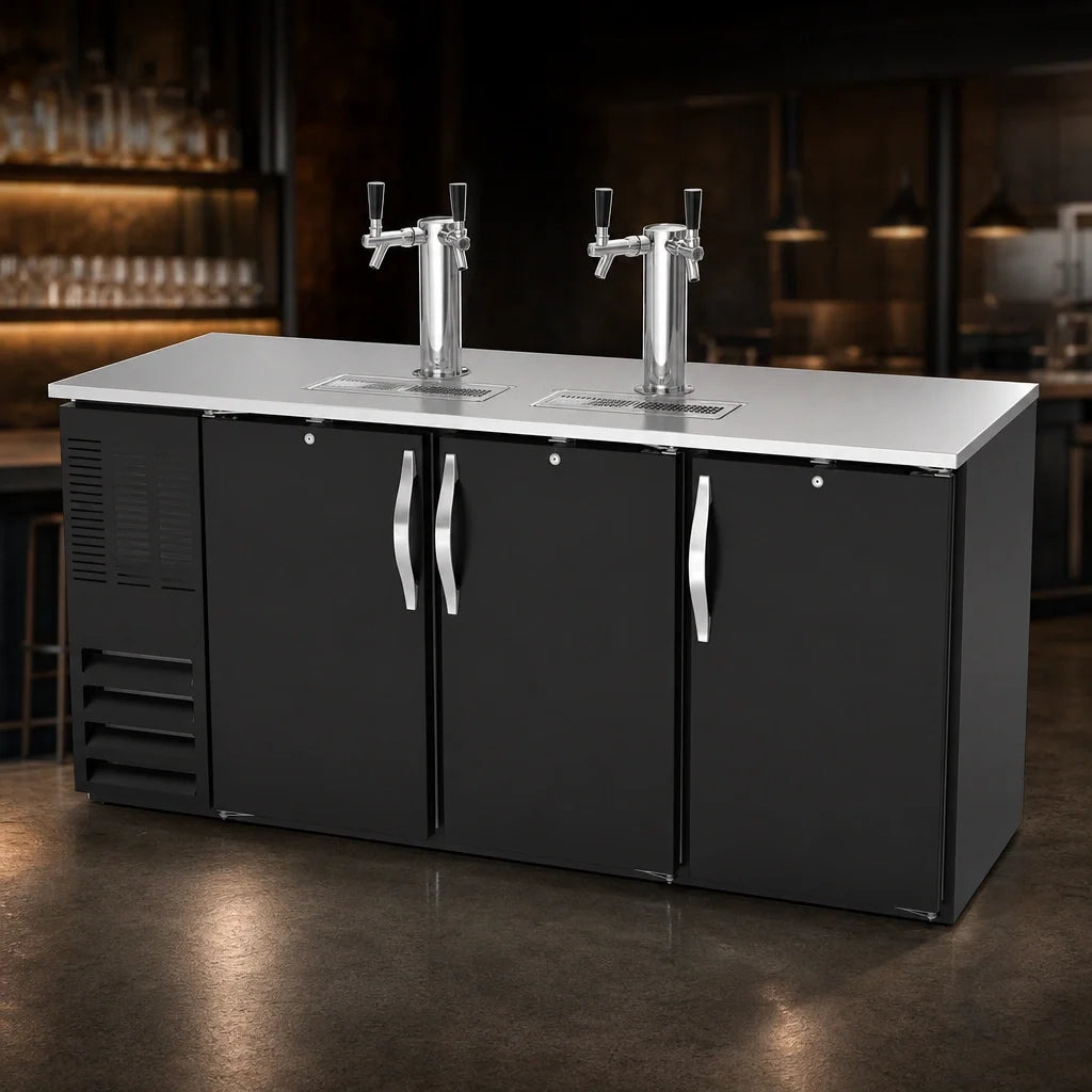 Beverage Air DDN72HC-B 72-Inch Direct Draw Beer Dispenser, 3-Keg Capacity, 4 Faucets, Black Exterior, Self-Contained R290 Refrigeration
