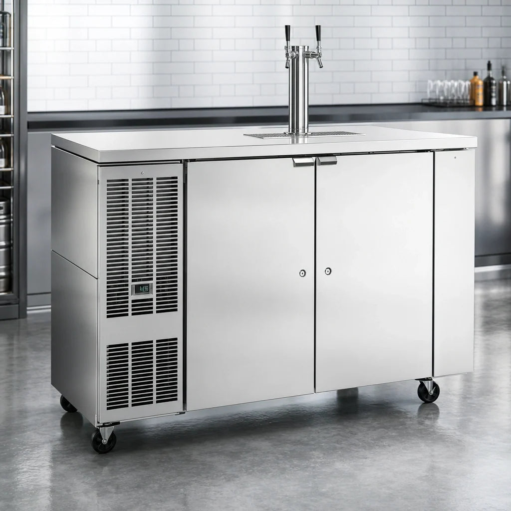 Perlick DDC68 68-Inch Stainless Steel Self-Contained Direct Draw Draft Beer Dispenser, 2 Half Barrels and 1 Quarter Barrel, 33°-40°F