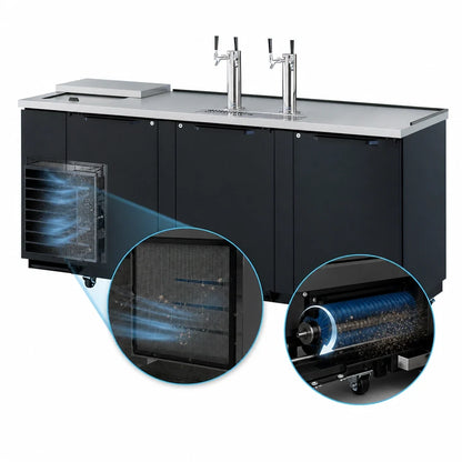 Turbo Air Super Deluxe TCB-4SBD-N Club Top Beer Dispenser, 4 Half-Barrel Capacity, 2 Double-Faucet Towers, Self-Cleaning Condenser
