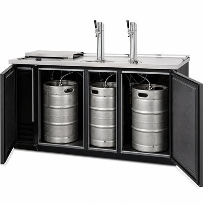 True General Foodservice TDD-3CT-HC Club Top Direct Draw Beer Dispenser, 3 Half-Barrel Capacity, 2 Columns, Black Exterior