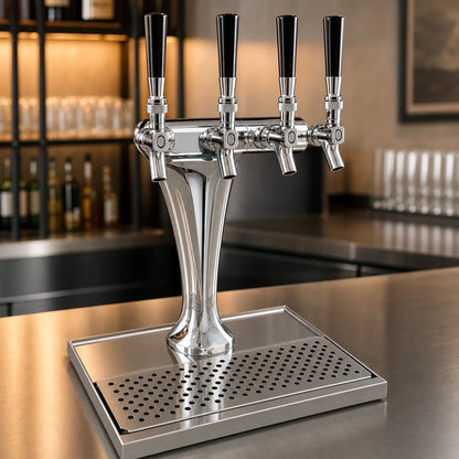 Glastender CBT-4-MF 4-Faucet Countertop Air-Cooled Direct-Draw Draft Beer Dispensing Tower, Mirror Finish Stainless Steel