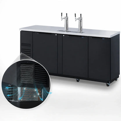 Turbo Air Super Deluxe TBD-4SBD-N Freestanding Beer Dispenser, 4 Half-Barrel Keg Capacity, 2 Columns, 4 Faucets, Black Exterior