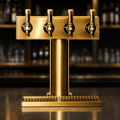 Eagle Group Spec-Bar BT4B-DT Brass 4-Faucet Countertop Beer Dispenser with Drip Tray, 16-Inch Working Height, Air-Cooled