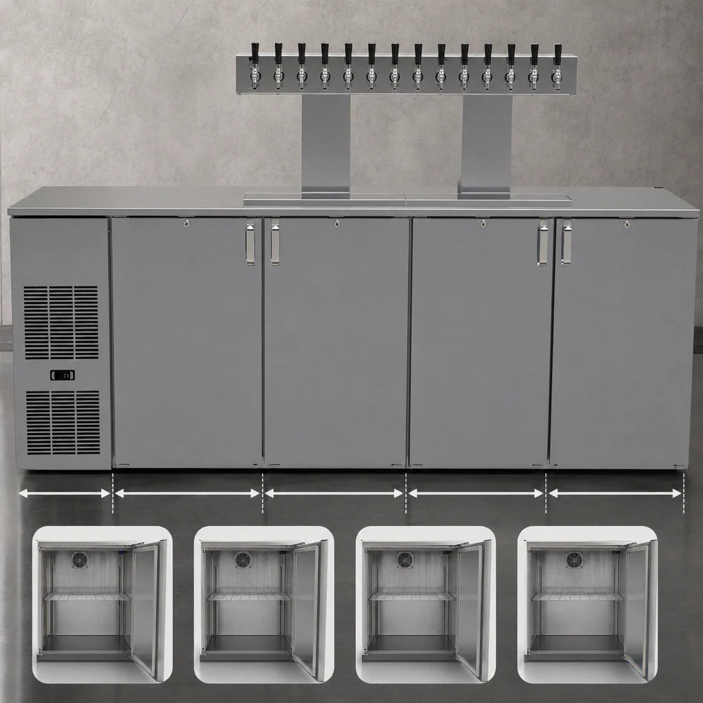 Glastender C1FB92-DD 92-Inch Four-Section Draft Beer Dispenser, Front-Serviced, Self-Contained R290 Refrigeration
