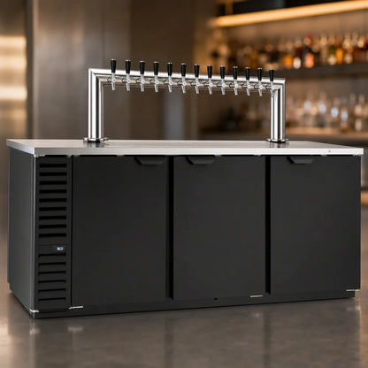 Beverage Air DD94HC-B-12T 94-Inch 3-Door Direct Draw Beer Dispenser with 12 Taps, 5 Half-Barrel Keg Capacity, Black Exterior