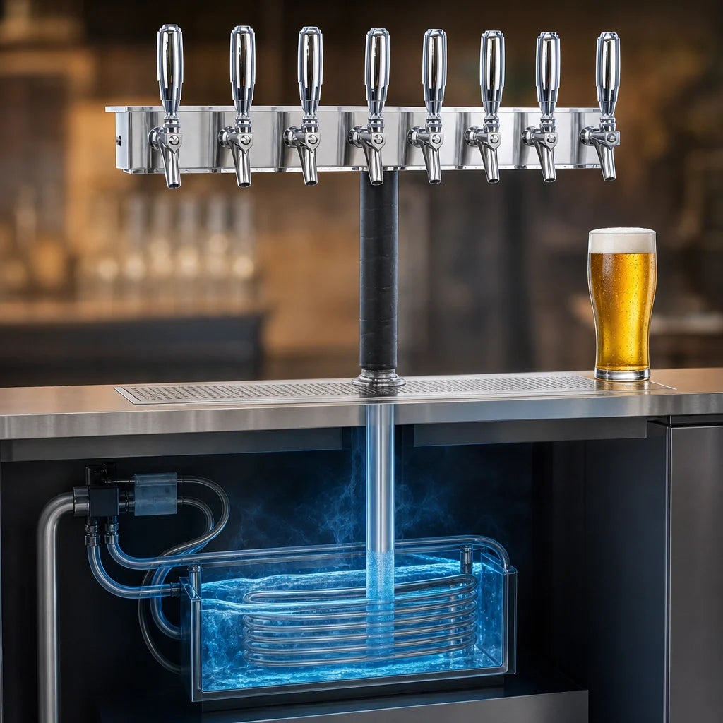 Micro Matic UCM-8-SSKR 8-Faucet Underbar Glycol-Cooled Draft Beer Dispenser, 304 Stainless Steel, Brushed Finish