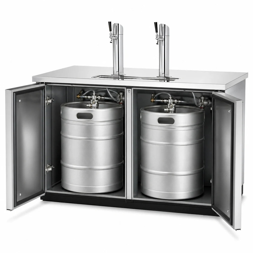 True General Foodservice TDD-2-S-HC Two-Column Direct Draw Beer Dispenser, 2 Half-Barrel Keg Capacity, Stainless Steel