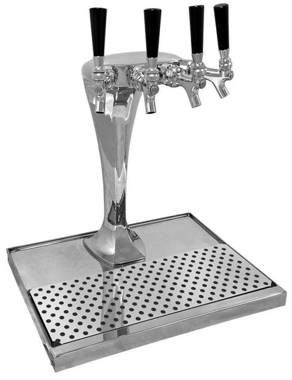 Glastender CBT-4-MF 4-Faucet Countertop Air-Cooled Direct-Draw Draft Beer Dispensing Tower, Mirror Finish Stainless Steel