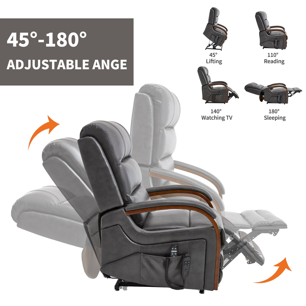 Power Dark Recliner Chair with Massage & Lift - Faux Leather