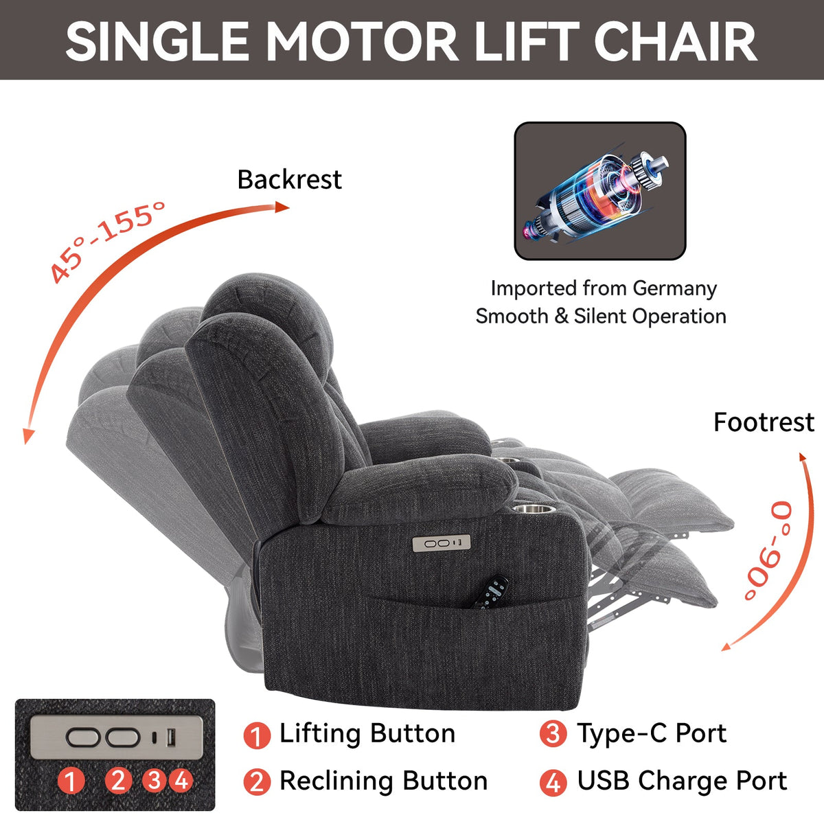 Chenille Power Lift Recliner Chair with Massage & Heating - Soft Chenille