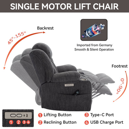 Chenille Power Lift Recliner Chair with Massage & Heating - Soft Chenille