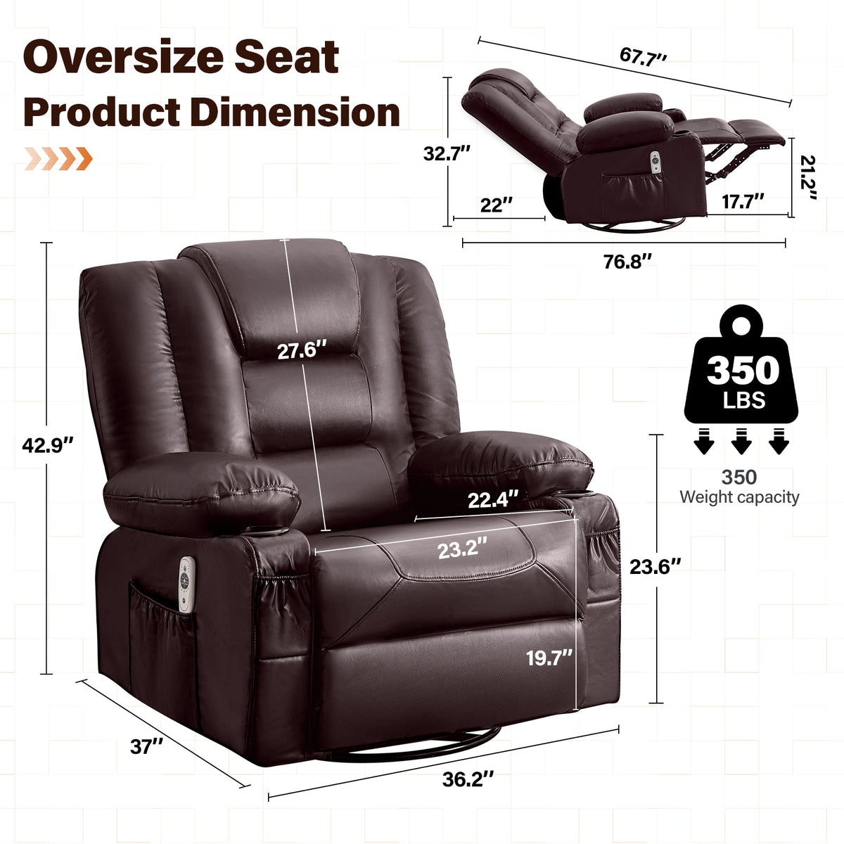 Rocker Recliner Chair with Massage and Heat - Leather