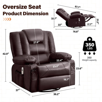 Rocker Recliner Chair with Massage and Heat - Leather