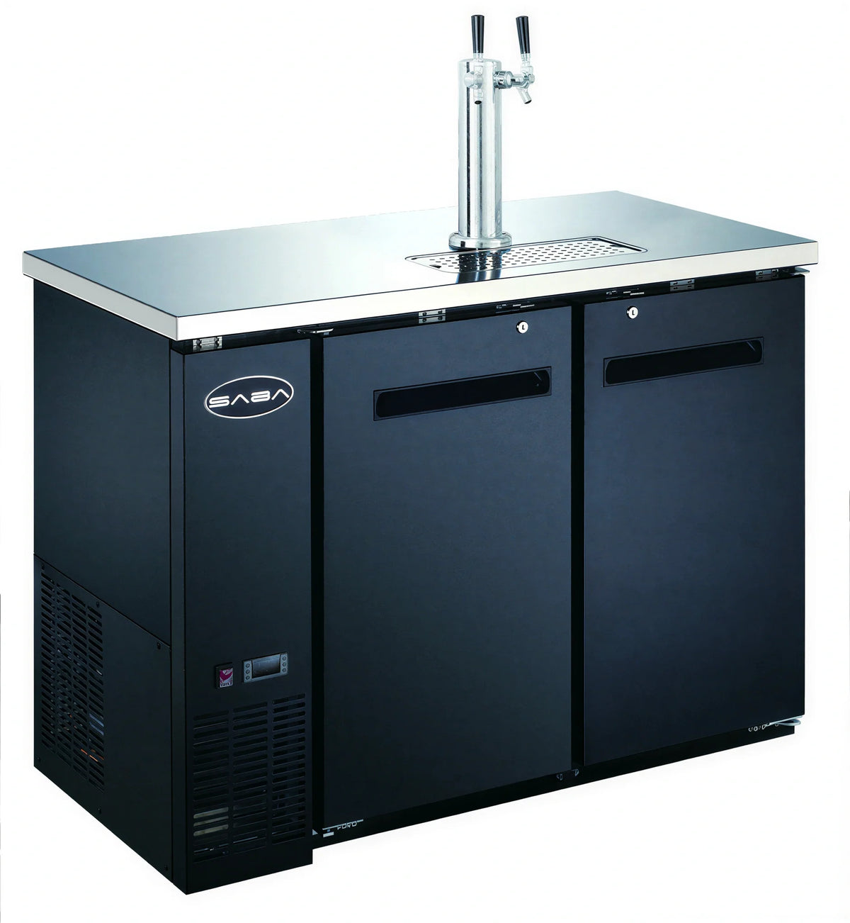 SABA SDD-24-48 Two-Section Direct Draw Beer Dispenser, Holds 2 Half-Barrel Kegs, Black Exterior, Flat Top