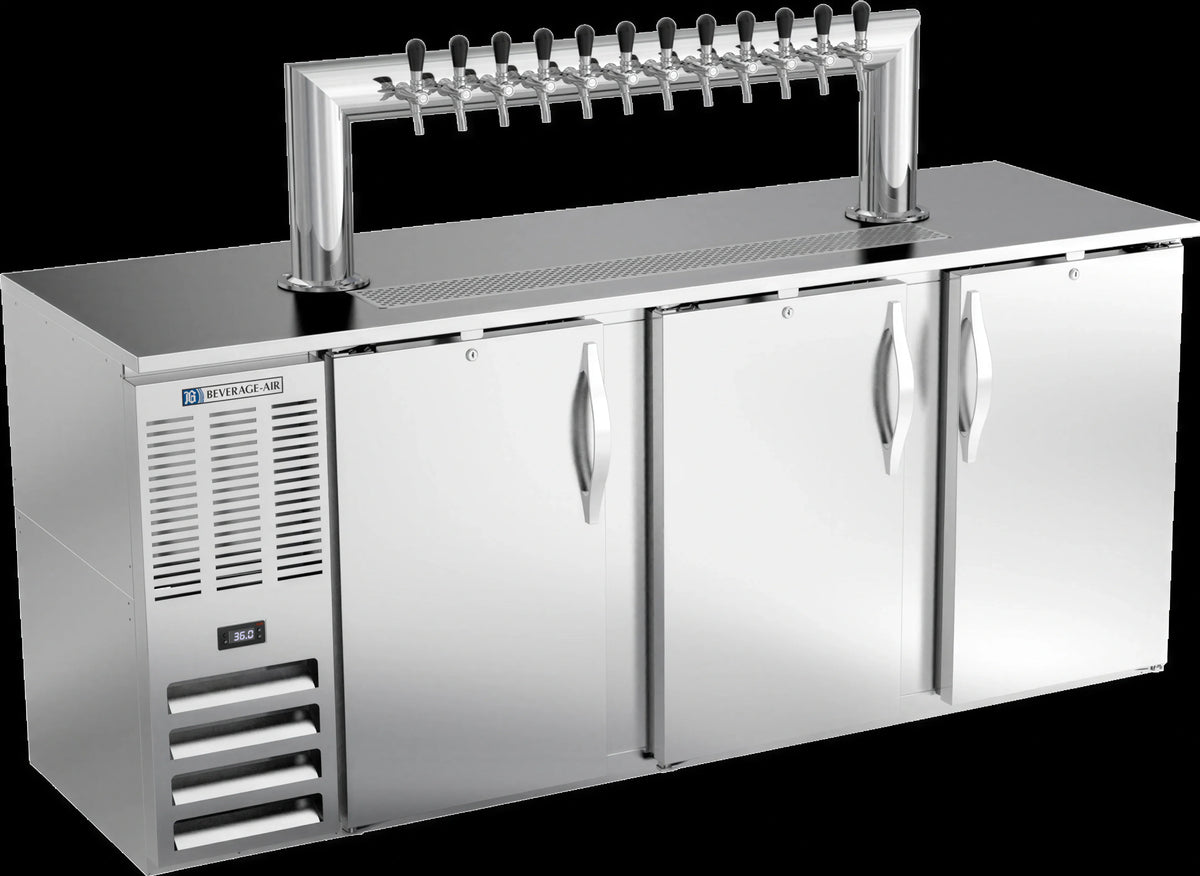 Beverage Air DDN78HC-S-12T 78-Inch Direct Draw Beer Dispenser, 12-Tap Tower, 4 Half-Keg Capacity, 3 Doors