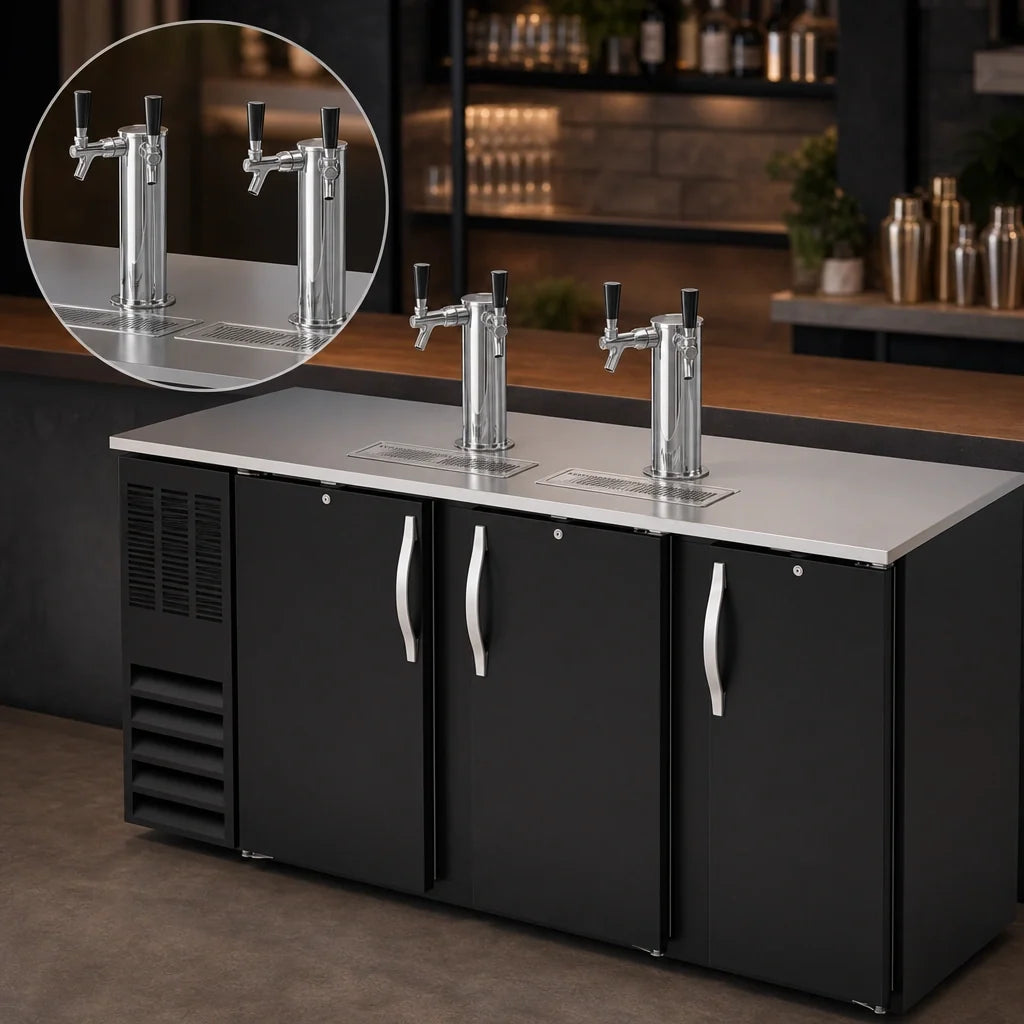 Beverage Air DDN78HC-B Shallow Depth Direct Draw Beer Dispenser, 78-Inch, 4 Half-Barrel Keg Capacity, Dual-Faucet Towers