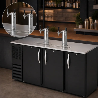 Beverage Air DDN78HC-B Shallow Depth Direct Draw Beer Dispenser, 78-Inch, 4 Half-Barrel Keg Capacity, Dual-Faucet Towers