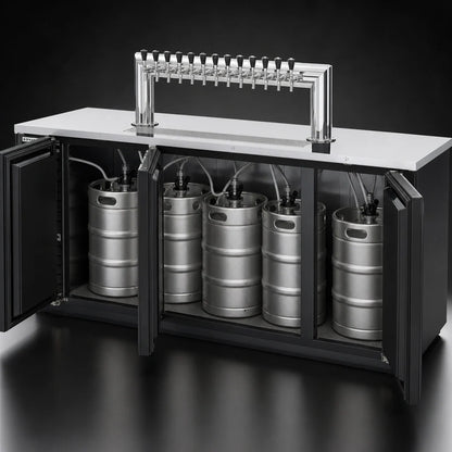 Beverage Air DD94HC-B-12T 94-Inch 3-Door Direct Draw Beer Dispenser with 12 Taps, 5 Half-Barrel Keg Capacity, Black Exterior