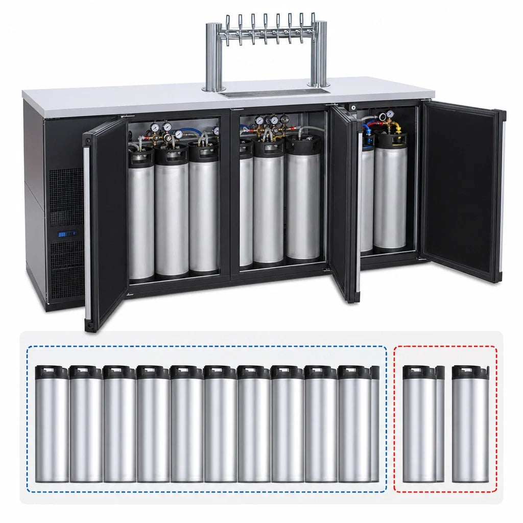 Micro Matic Pro-Line MBB78BC-E-A 80-Inch Three-Section Dual-Temperature Beer Dispenser, 12 1/6 Slim Barrel Keg Capacity, 8-Faucet Tower
