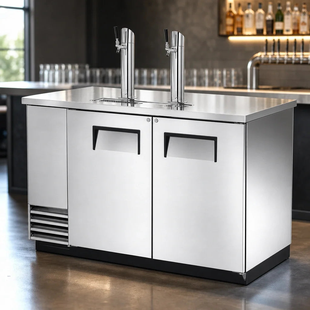 True General Foodservice TDD-2-S-HC Two-Column Direct Draw Beer Dispenser, 2 Half-Barrel Keg Capacity, Stainless Steel