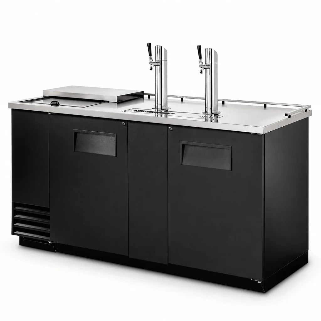 True General Foodservice TDD-3CT-HC Club Top Direct Draw Beer Dispenser, 3 Half-Barrel Capacity, 2 Columns, Black Exterior