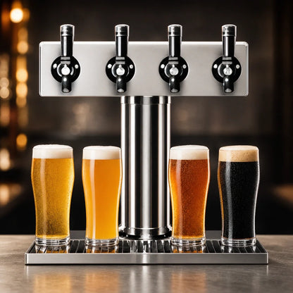 Eagle Group Spec-Bar BT4B-DT Brass 4-Faucet Countertop Beer Dispenser with Drip Tray, 16-Inch Working Height, Air-Cooled