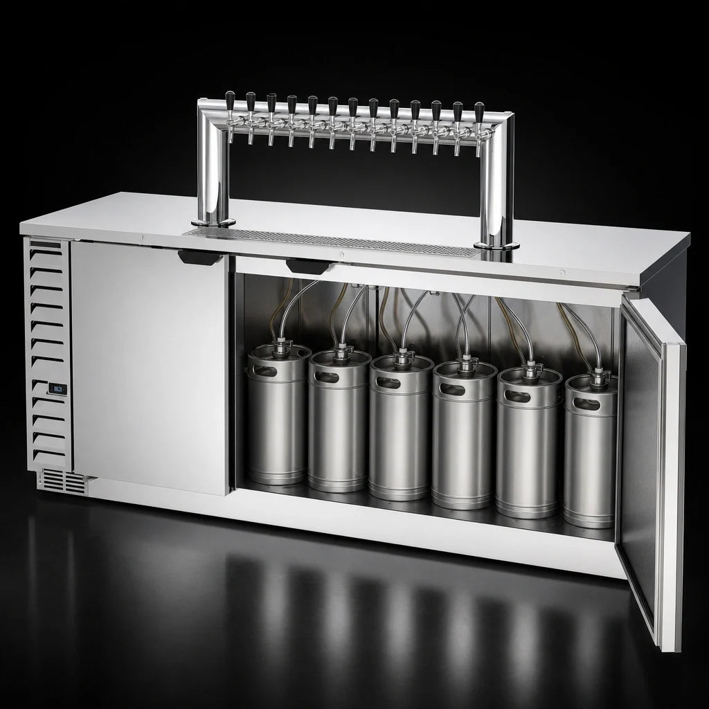 Beverage Air DD94HC-S-12T 94-Inch Stainless Steel Direct Draw Beer Dispenser, 12-Tap Tower, 5 Half-Keg Capacity