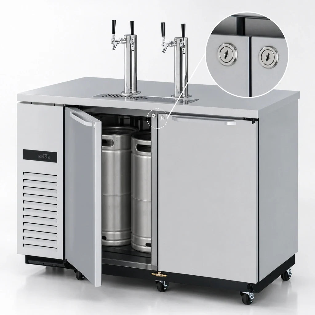 Turbo Air Super Deluxe TBD-2SDD-N6 Two-Door Stainless Steel Beer Dispenser, 2 Half-Barrel Keg Capacity, Dual Columns, ENERGY STAR