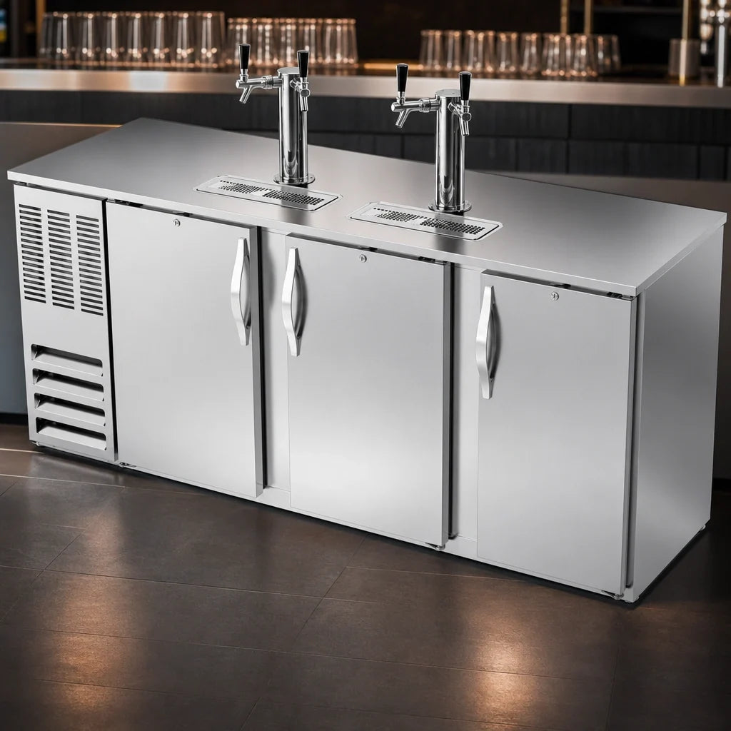Beverage Air DDN78HC-S 78-Inch Shallow-Depth Direct Draw Beer Dispenser, 4-Keg Capacity, 2 Dual-Faucet Towers, Stainless Steel Top and Front