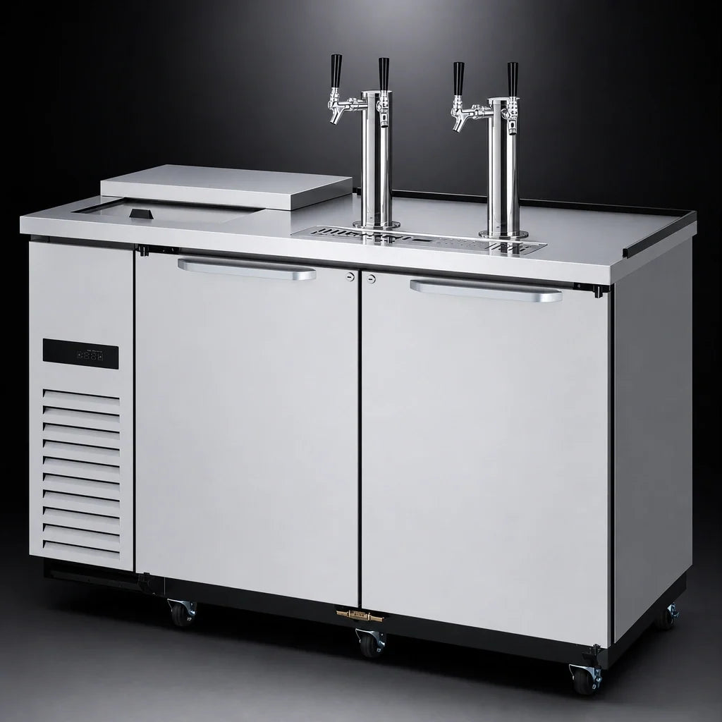 Turbo Air Super Deluxe TCB-2SDD-N6 2-Door Club Top Beer Dispenser, 2 Half-Barrel Kegs, Stainless Steel, Dual 4-Faucet Towers
