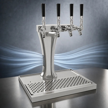 Glastender CBT-4-MF 4-Faucet Countertop Air-Cooled Direct-Draw Draft Beer Dispensing Tower, Mirror Finish Stainless Steel