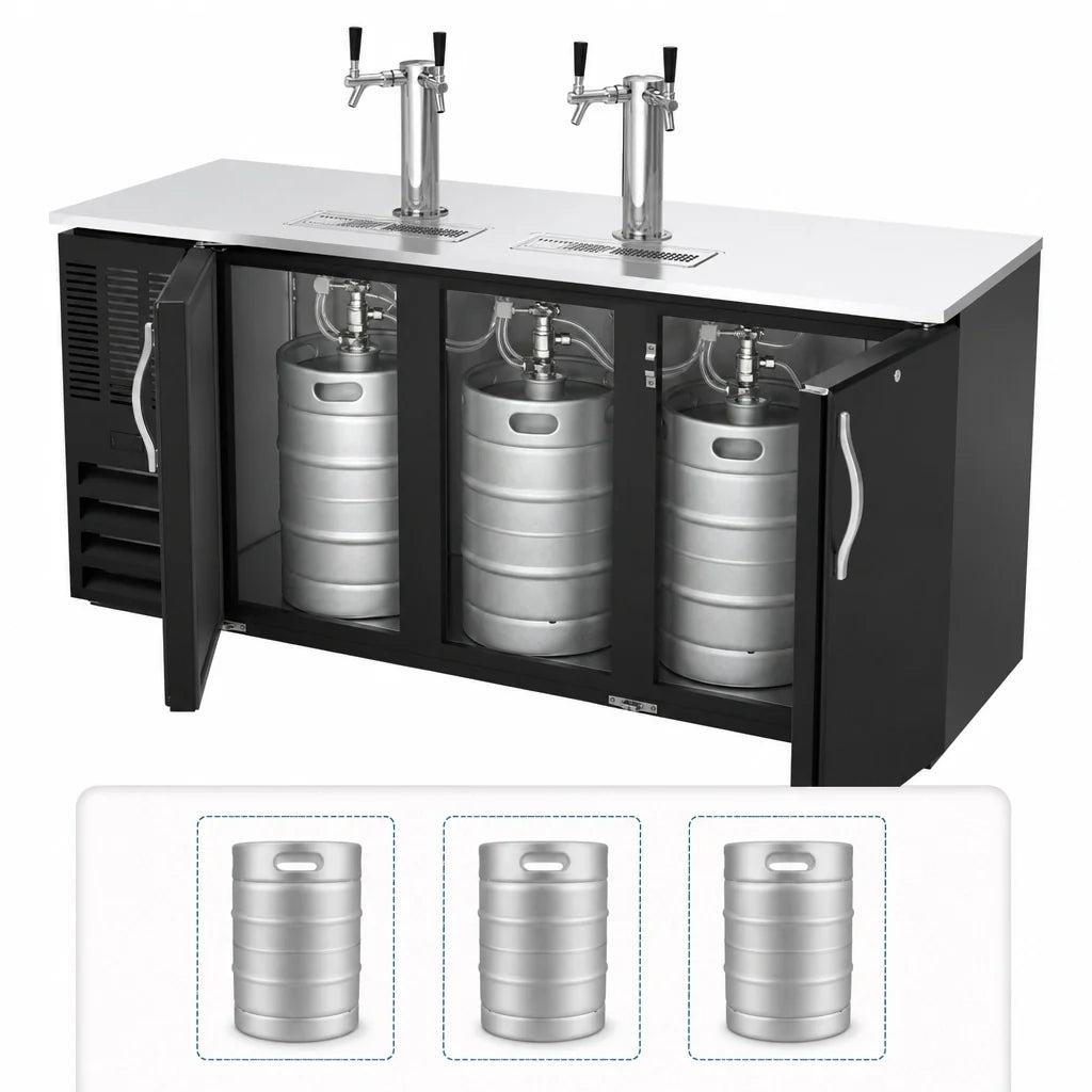 Beverage Air DDN72HC-B 72-Inch Direct Draw Beer Dispenser, 3-Keg Capacity, 4 Faucets, Black Exterior, Self-Contained R290 Refrigeration