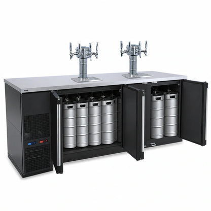Micro Matic Pro-Line MBB78BC-E-B 80-Inch Dual-Temperature Three-Section Beverage Station Beer Dispenser, 12-Keg, 8-Faucet, Black Exterior
