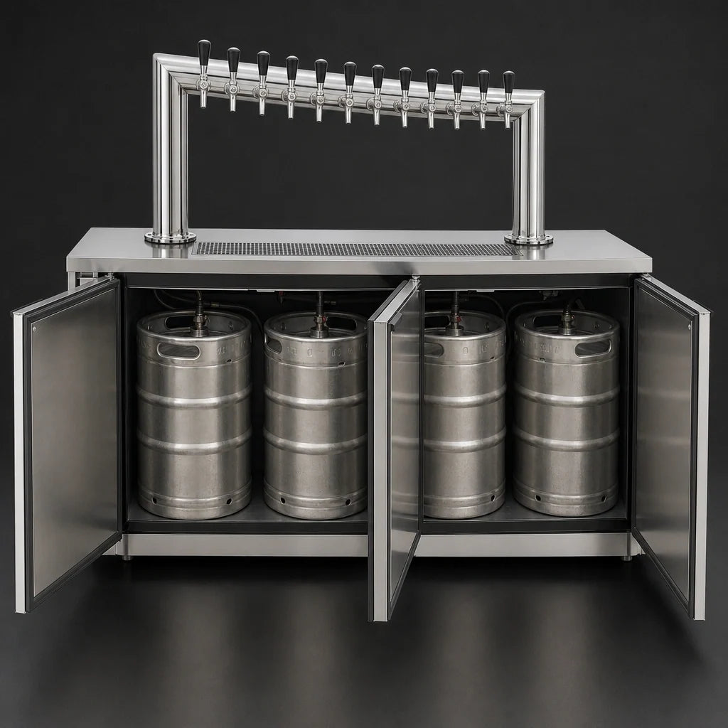 Beverage Air DD78HC-S-12T 78-Inch Direct Draw Beer Dispenser with 12-Tap Tower, Stainless Steel Exterior, and 4 Half-Keg Capacity
